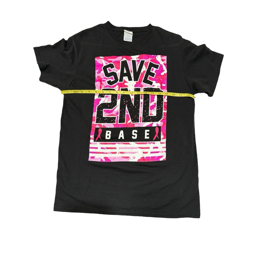Save 2nd‎ Base Black T-shirt Adult Medium Breast Cancer Awareness Pink Ribbon - Picture 3 of 8